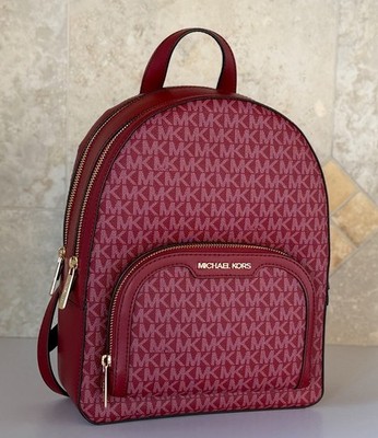 Michael Kors Jaycee Medium Signature Logo Backpack Cherry Michael Kors Jaycee Medium Zip Pocket Backpack MK Cherry  main image 2