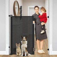 Retractable Mesh Baby Gate or for dog/pets, 35" x 60", extra wide black outdoor