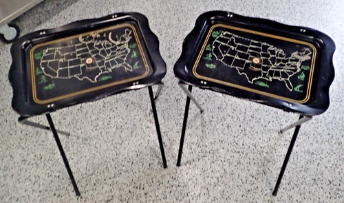 2 Rare Vintage 1950s TEXACO Advertising TV Trays "Texaco in all 48 States"