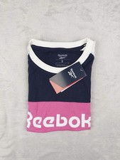 Image of Reebok Women's T-Shirt Training Essentials Vector Tee Size S Navy Pink NWT Gym