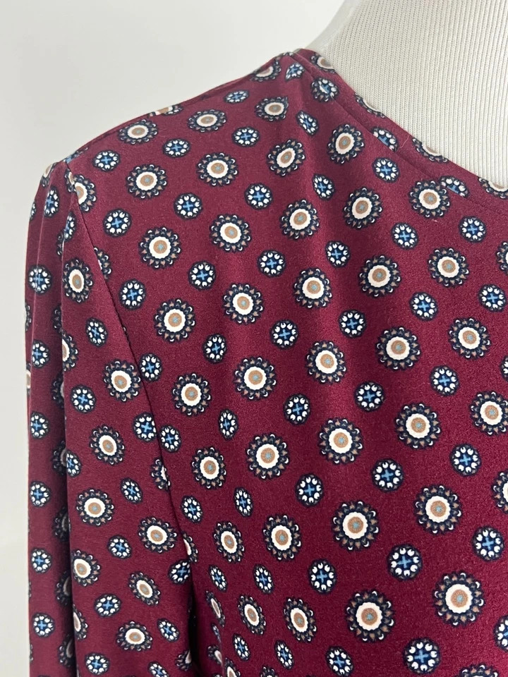 LANDS' END Petite L/S Geo Print Performance Crew Neck Tunic - SP, Burgundy - Image 2 of 4