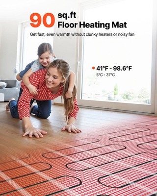 90 sqft Self-Adhesive Mesh Floor Heating Mat System, 120V Electric Radiant Heate