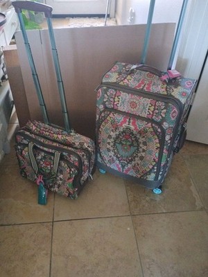 Oilily Floral Large Roller Bag Fabric Boho + Smaller Roller Bag Set Luggage 