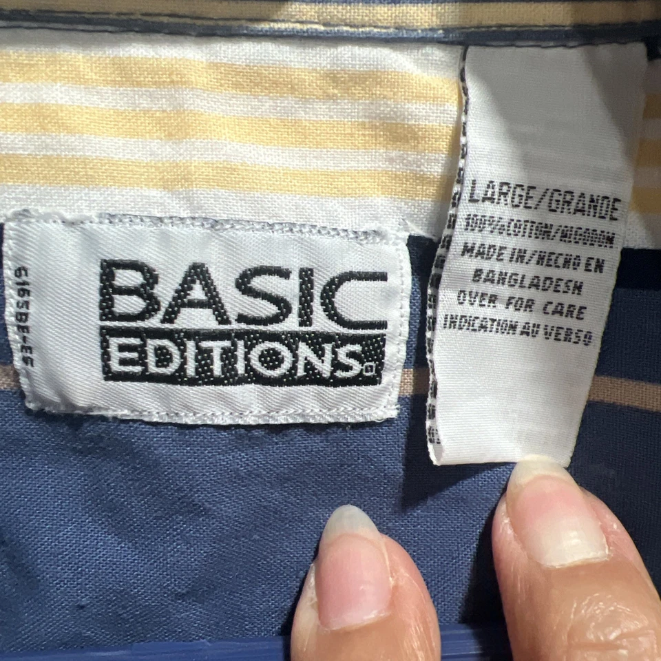 Basic Editions VTG Men's Dress Shirt L Button Down Blue/yellow White Striped - Image 4 of 4