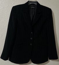 Kasper Petite Women  s Blazer Jacket 3 Button Sz 10P Black and Beige Striped
