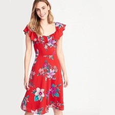 Old Navy Red Floral Flutter Sleeve Smocked Midi Dress XL Tall 412538-01