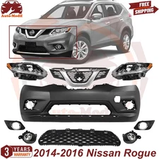 Front Bumper Cover & Grilles Assembly With Headlights For 2014-2016 Nissan Rogue