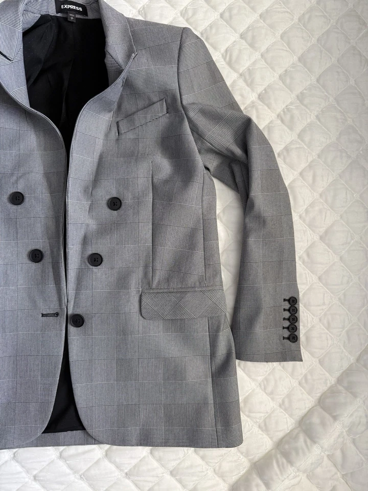 Blazer Express Branco/Preto Espinha de Arenque Peito Duplo Tamanho Pequeno - Imagem 3 de 4