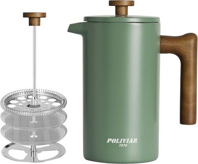 Poliviar French Press Kaffeebereiter 1 Liter/8 Tassen Doppelwandig Isoliert Grün