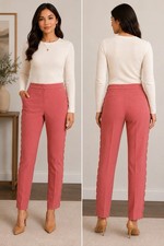 ESCADA Pink Virgin Wool Crepe Scalloped Trim Zip Fly Dress Pants Size 32
