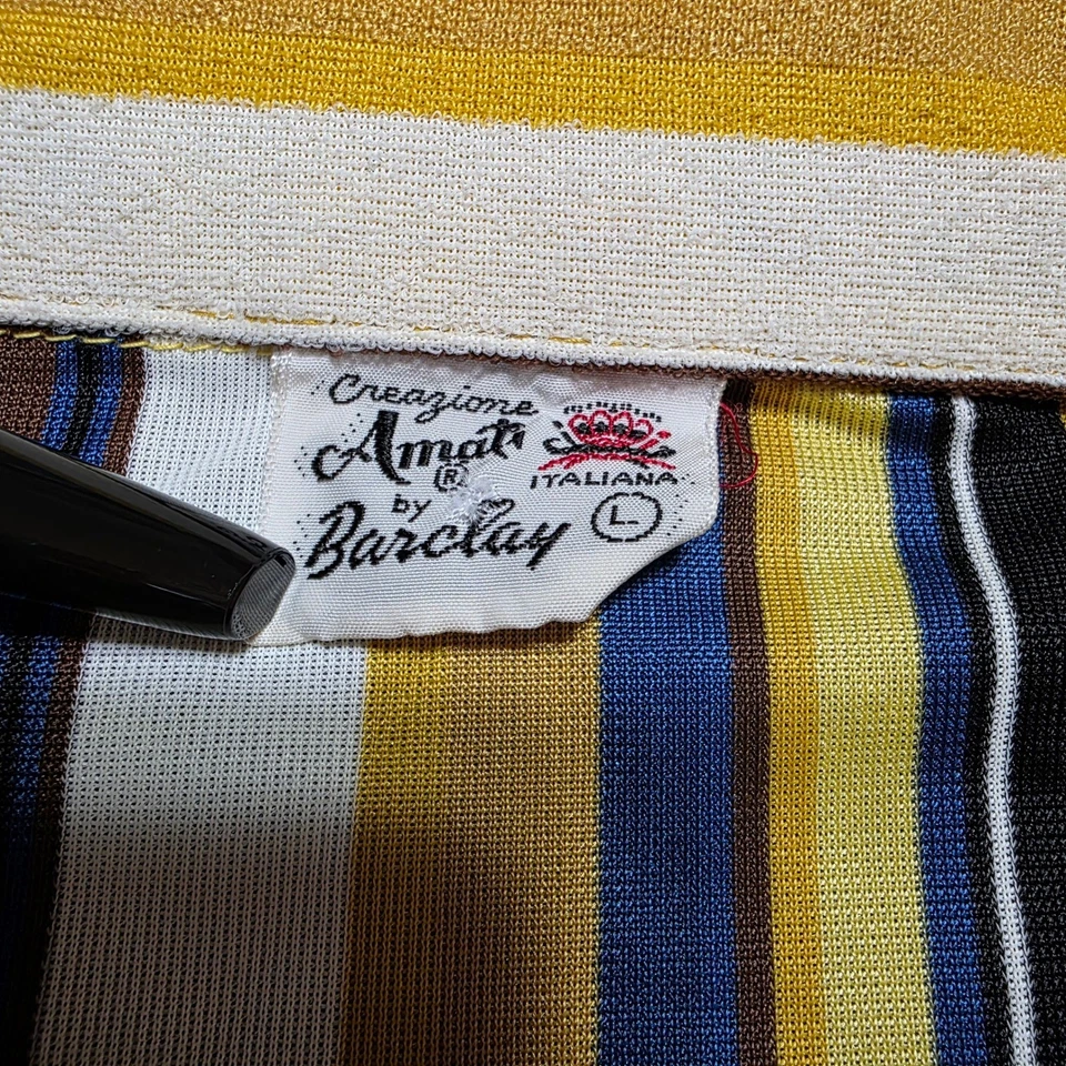 Camisa de manga corta grande vintage Amati by Barclay para hombre años 70 a rayas cuello en V Foto 4 de 4