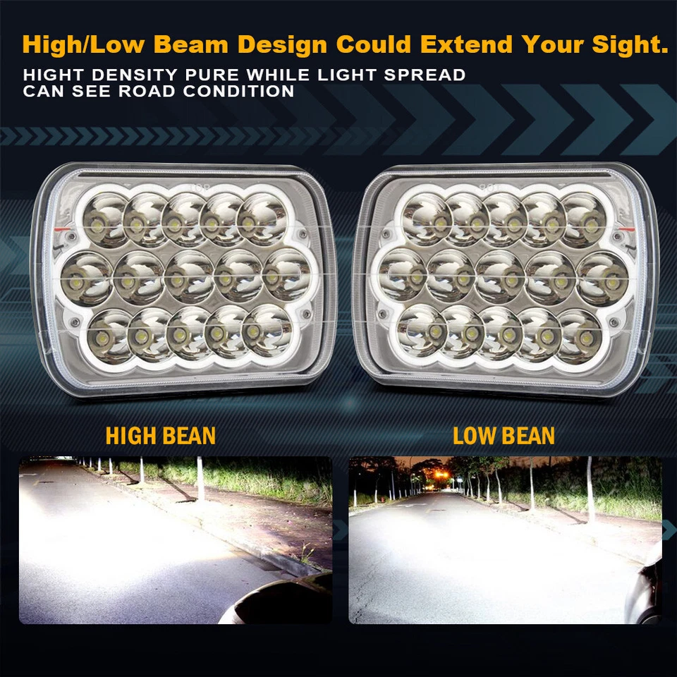 2P 5X7" 7x6inch Rectangle LED Hi/Lo Sealed Beam Headlight DRL For Pickup Truck - Image 3 of 4