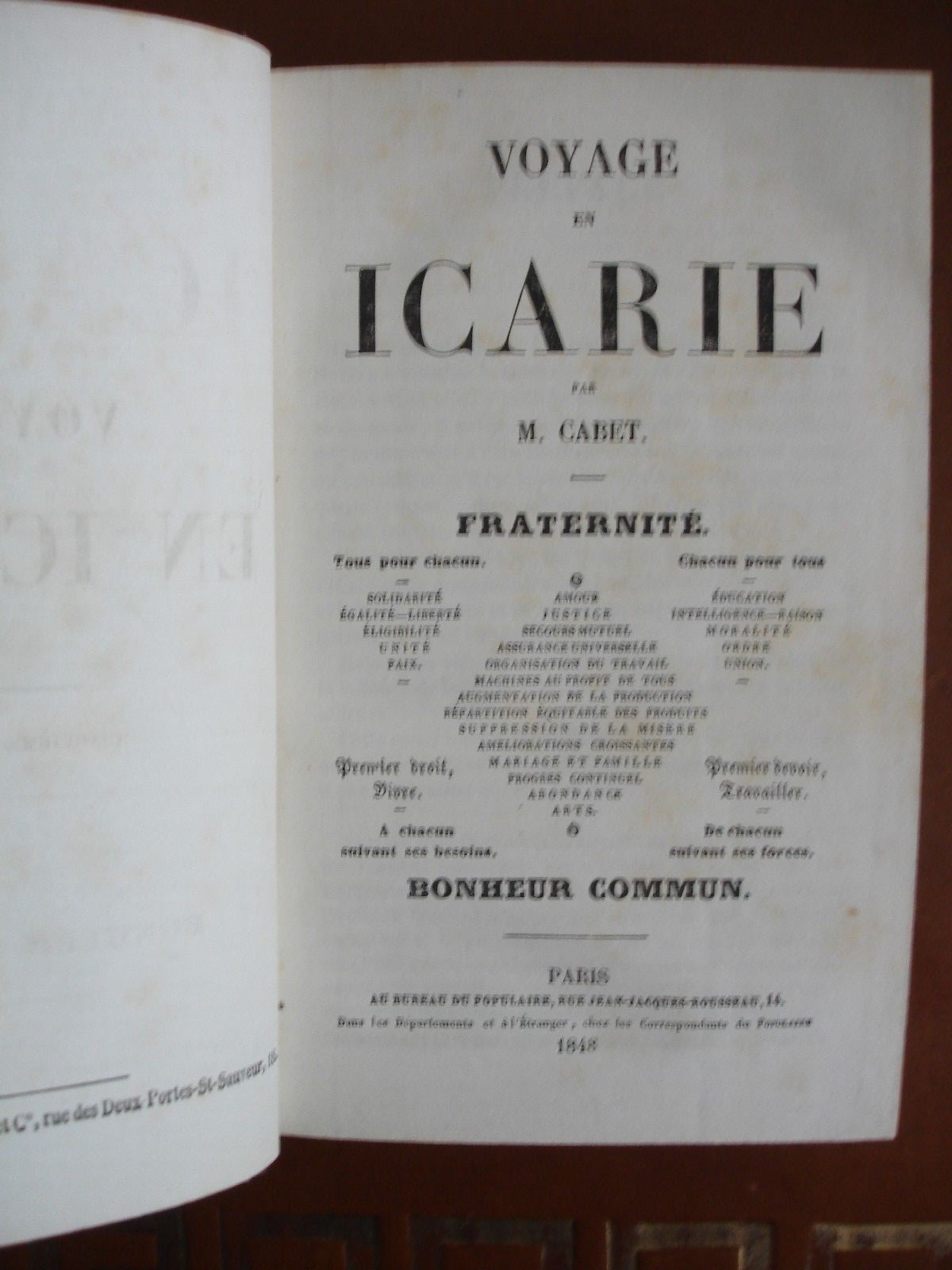 CABET VOYAGE EN ICARIE 1848 RELIURE AUX ARMES utopie eBay