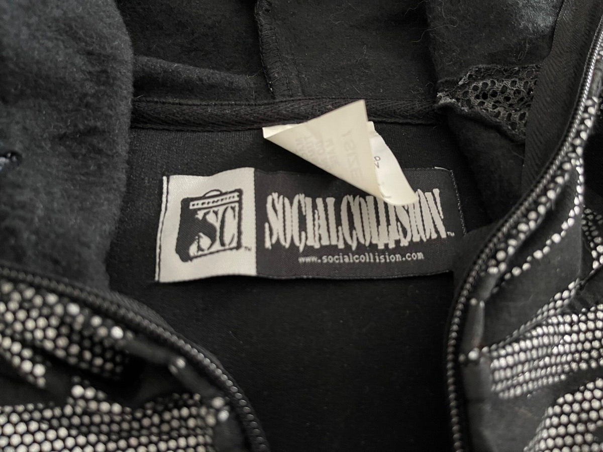 Social Collision Robot Black Full-Zip Hoodie Hooded Social Collision Robot Black Full-Zip Hoodie Hooded