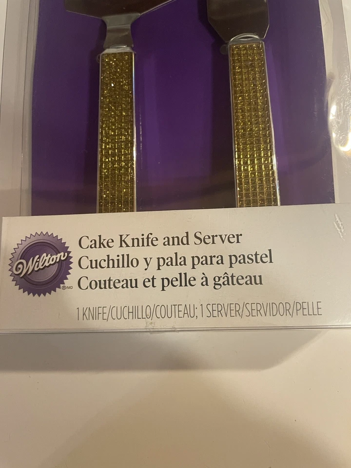 Juego de cuchillos y servidores Wilton vintage glamour pastel pedrería dorada descontinuado Foto 2 de 4