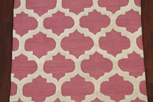 Trellis Modern Pink/ Ivory Oriental Area Rug Hand-tufted Wool Carpet 3'x5' Foyer - Picture 4 of 11
