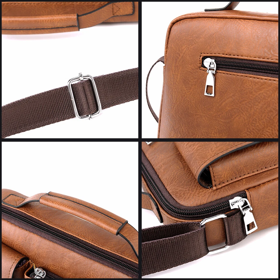 Men's Leather Cross Body Bag Messenger Shoulder Book Bags School Satchel Vintage - Image 4 of 4