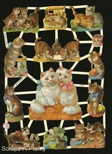 German Embossed Victorian Style Scrap Die Cut - Playful Kittens / Cats EF7245
