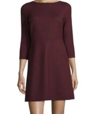Theory Kamiliian Saxton 3/4 Sleeve Fit & Flare Wool Dress Womens Sz 6,Burgundy