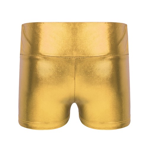 US Girls Shiny Metallic High Waist Dance Shorts Ballet Gymnastic Active Workout - Picture 10 of 21