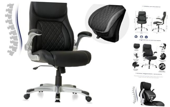 Ergonomic Office Chair Premium Microfiber Leather Adjustable Lumbar Black-image