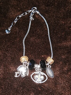 New Orleans Saints  NFL Football Theme Beaded Charm Bracelet