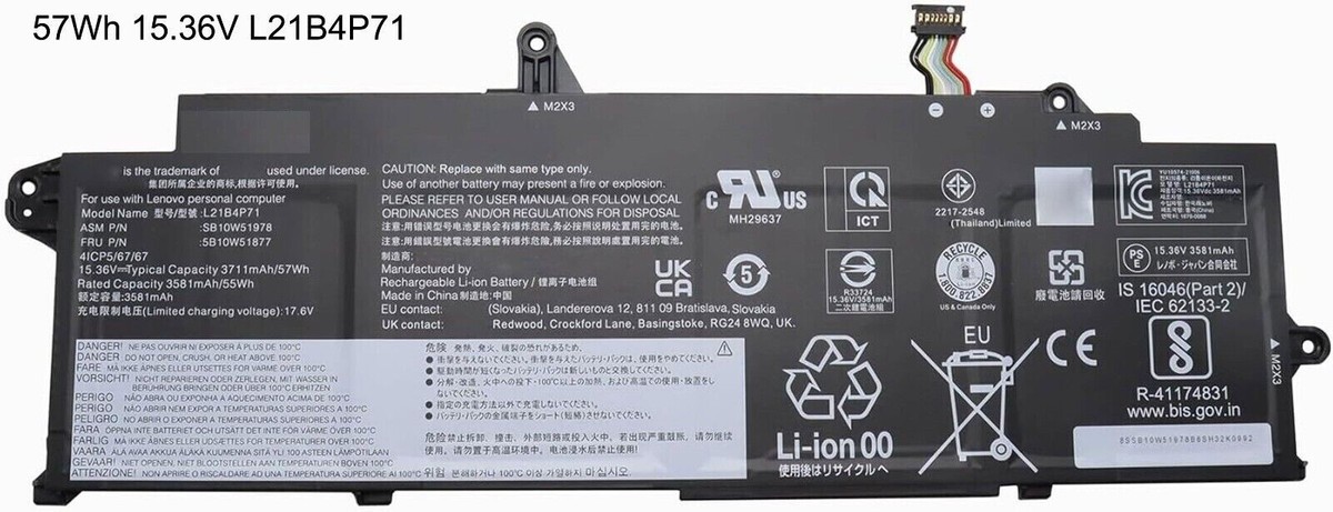 NEW 4Cell L21B4P71 57Wh 15.36V Battery for Lenovo ThinkPad T14s