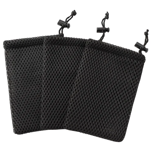 3pcs Black Nylon Mesh Drawstring Bag, 5 x 3.5 Inch Storage Pouch String Bags
