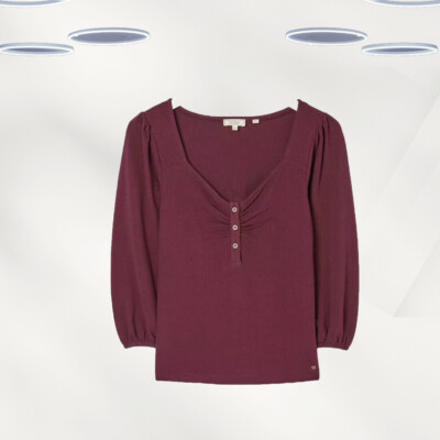 Ex Fat Face Women s 3/4 Sleeve Henley Top In Plum (Defect)