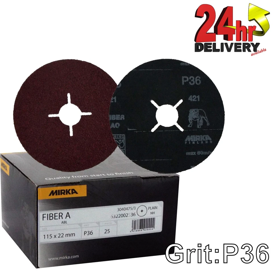 Mirka Fiber A Grinding Discs P36 Sanding Aluminium Oxide 115 X 22mm Box of 25