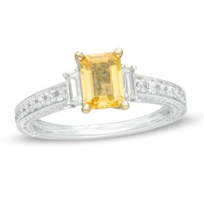 Vera Wang Love Collection Emerald Cut Citrine Diamond Two-Tone Engagement  Ring