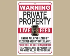 Private Property Aluminum Surveillance Sign, Security Camera Warning, Live Video