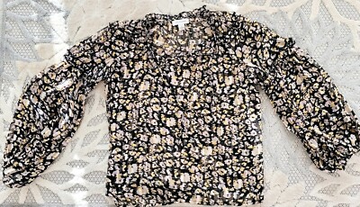 Calligrahie Sheer Peasant Blouse Puff Sleeve Size M