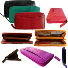 Genuine Eel Skin Leather Zippered Wallet Zipper Purse Zip-Around Wallet