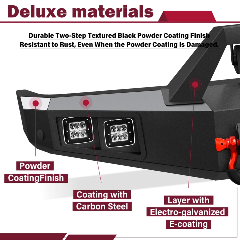 Front Bumper for 1999-2004 Land Rover Discovery 2 Off-Road W/ LED Light & D-ring Foto 3 de 4