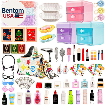 87Pcs Dollhouse Miniature Bathroom Accessories Cosmetic & Toilet Pretend Play Mi