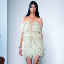 New Pamella Roland Spring 2019 Runway Green Feather Sequin Cocktail Dress US 2