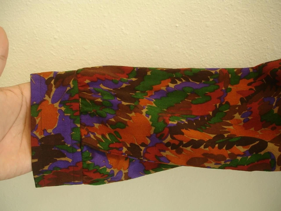 Vestido feminino M L vintage década de 1970 YSL Saint Laurent Rive Gauche estampa floral bolsos - Imagem 4 de 4