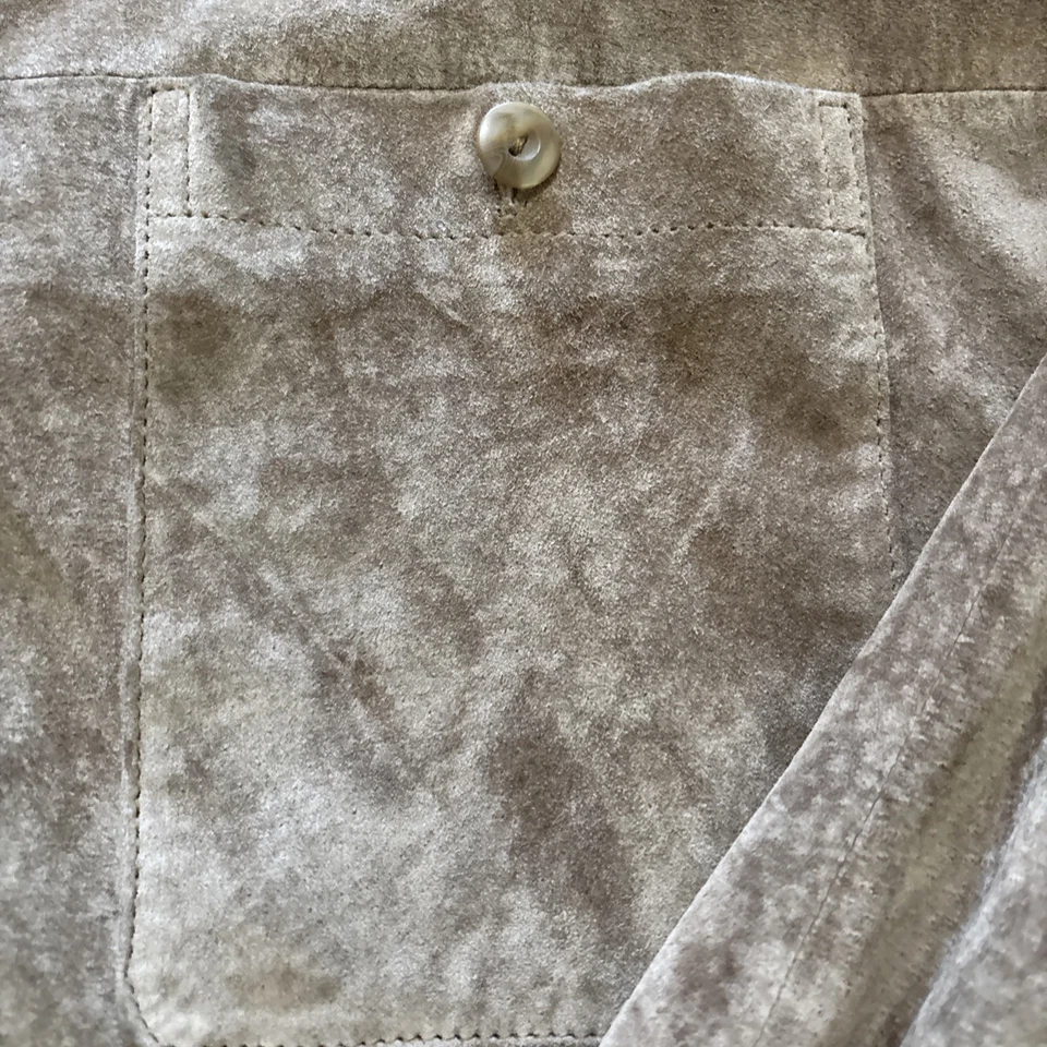 Vintage Perry Ellis Men's Size Large Leather Shirt Jacket Button Up Brown Suede - Image 4 of 4