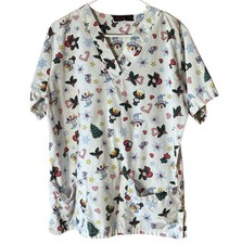 Sportex Christmas Scrub Top Unisex Medium Lightweight Cotton Blend Snowman Heart