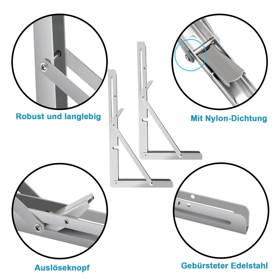 2-10X Stainless Steel Folding Shelf Brackets Heavy Duty Collapsible Table 8-24" - image 4 of 4