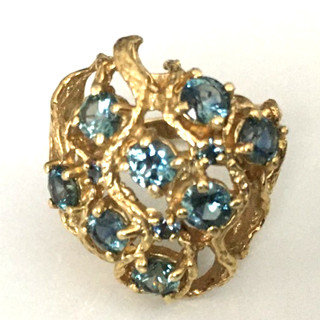 5.77g Vtg Ring MARKED MEX 10K SOLID YELLOW GOLD Size 6 Band Blue Topaz lot y