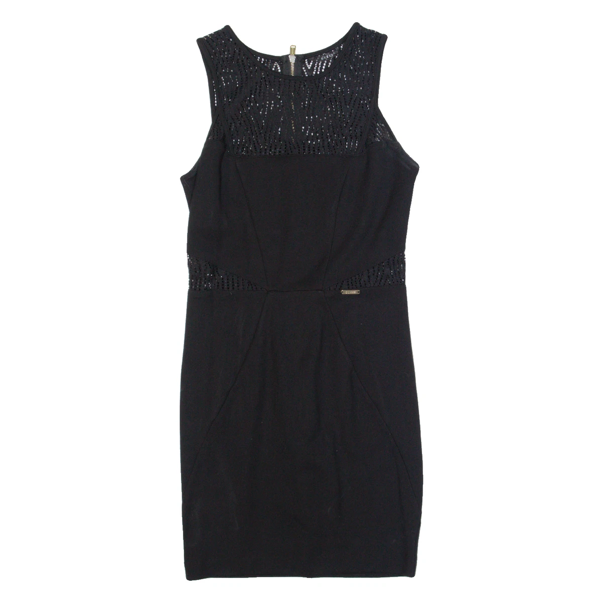 Abito GUESS Senza Maniche Donna – Nero, Taglia 48, Modello Svasato In Tessuto Scuba Con Rilievo