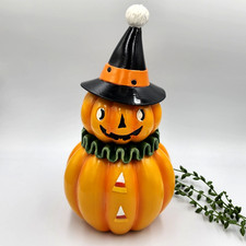 Vintage Style Jack O Lantern Pumpkin with Witch Hat Figurine 12"x 6.5" Retro NEW