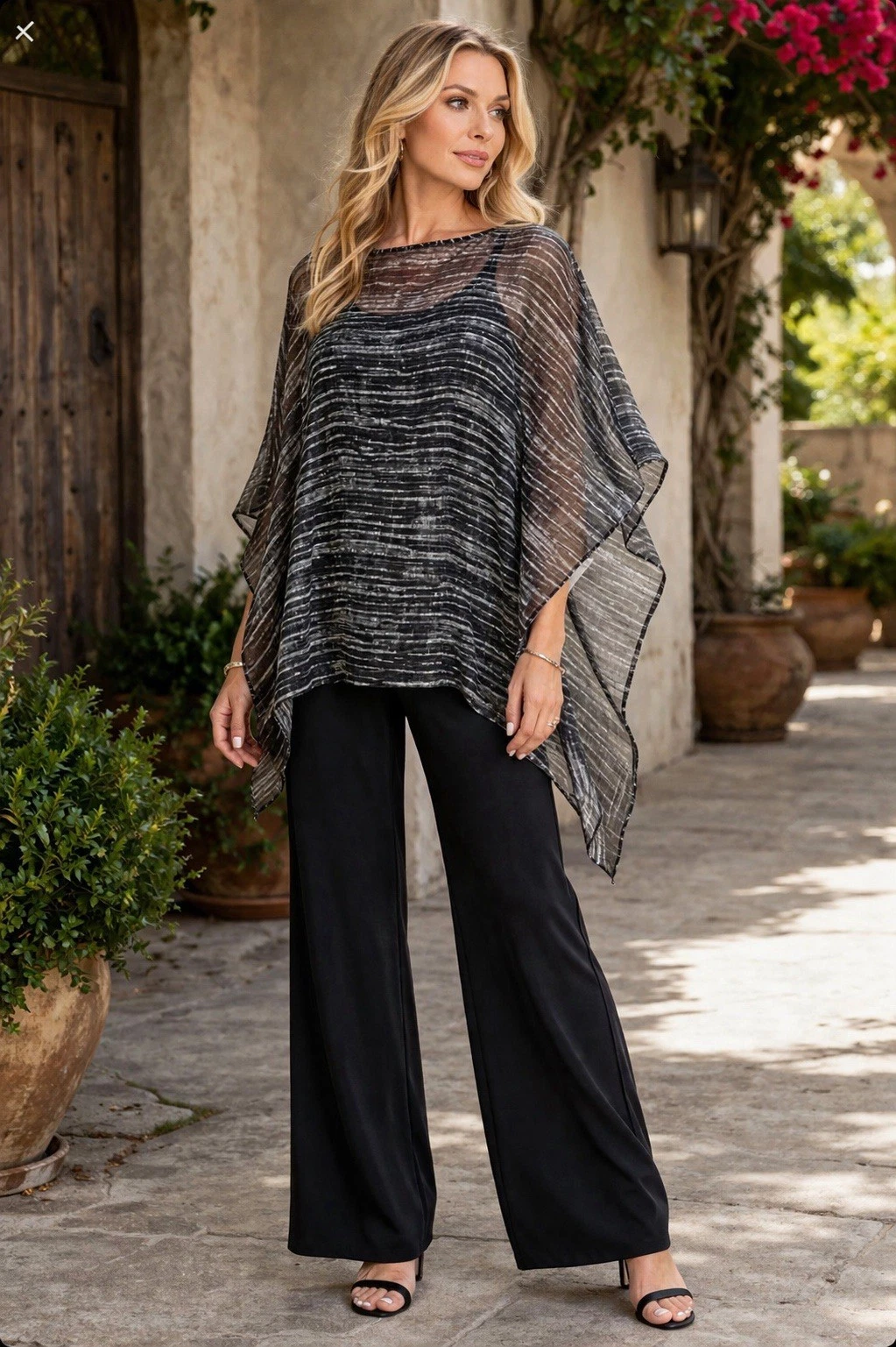 Eileen Fisher Womens OS Black White Abstract Sheer Silk Poncho Lightweight
Opens in a new window or