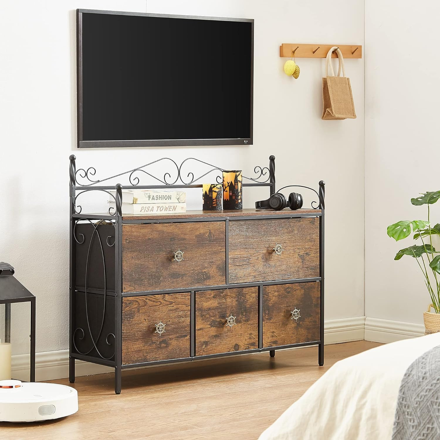 With 5 Fabric Drawers For Living Room & Bedroom