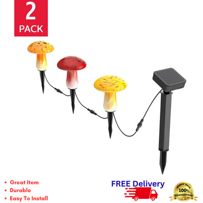Glass Solar Mushroom Landscape Lights Outdoor Yard Garden Path Decor 2 Pack 6pc