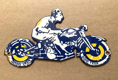 VINTAGE GOODYEAR MOTORCYCLE TIRES SALES & SERVICE PORCELAIN GASOLINE GAS SIGN
