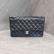 Chanel Classic Flap Jumbo Black Lambskin Silver Hardware Quilted Shoulder Bag