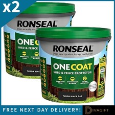 2 x RONSEAL TUDOR BLACK OAK ONE COAT GARDEN SHED FENCE PAINT PROTECTOR 5L NEW